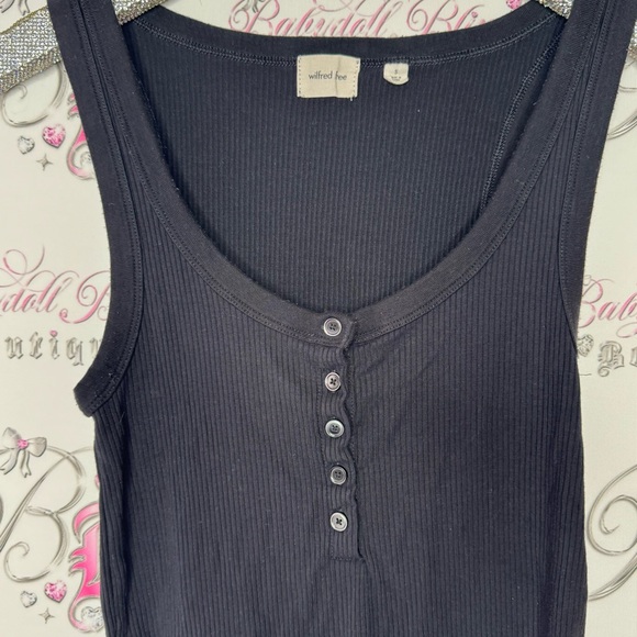 Wilfred free tank top button down black ribbed shirt stretchy soft classic luxe - Picture 2 of 4